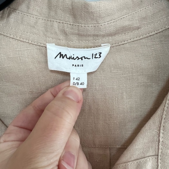 Maison 123 100% Linen Button Down Shirtdress in Khaki/Tan, size F42 / US12 - Picture 5 of 10